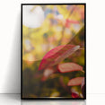 Large abstract wall art depicting autumnal trees in muted orange and brown hues, framed in black acrylic.
