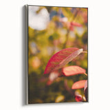 Landscape art painting of autumn trees on a framed canvas, featuring a palette of orange and yellow hues.