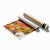 Extra large rolled print featuring a detailed floral art design in warm autumn hues, ideal for classy bathroom wall art.