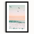 Extra large abstract art print featuring textured brushstrokes in a vibrant summer color palette, framed in black.