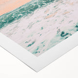 Art deco poster featuring a stylized summer scene in bold orange and teal colors on rolled canvas.