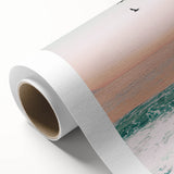 Art deco poster featuring a stylized summer scene on rolled canvas, with pastel colors, ideal for nursery wall art.