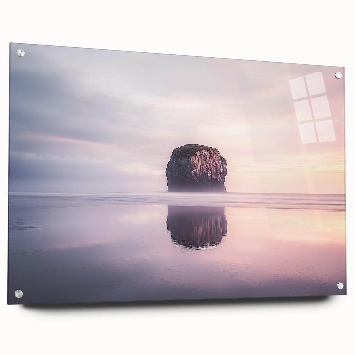 Acrylic glass artwork depicting stunning cliffs in a vibrant landscape scene, showcasing intricate details and colors, ideal for modern home decor.