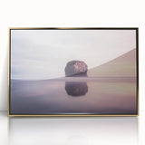 Framed acrylic artwork showcasing a stunning landscape of cliffs bathed in golden hues, elegantly designed to enhance modern decor and evoke tranquility.
