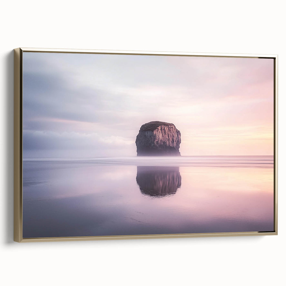 Framed canvas artwork depicting a dramatic cliff landscape in gold tones, showcasing intricate details and textures, ideal for enhancing modern home decor.