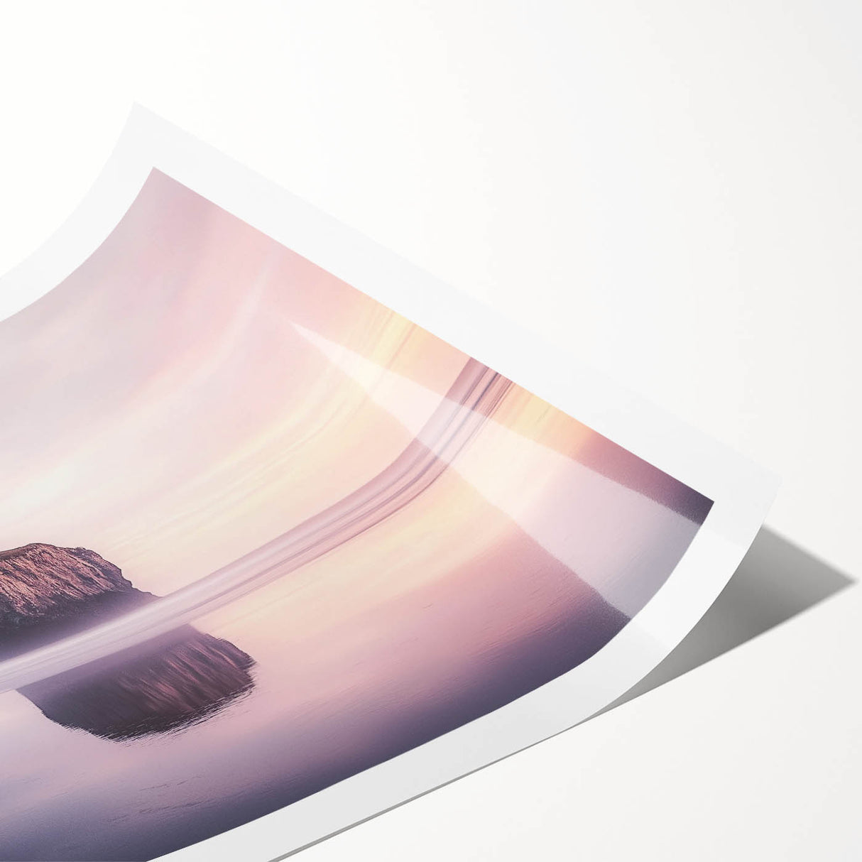 Vibrant landscape print depicting rugged cliffs and serene skies, rolled and securely packaged in a protective cardboard tube, ideal for home decor.
