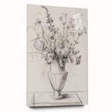 Elegant Floral Sketch - Monochrome Vase Living Room Wall Art