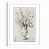 Elegant Floral Sketch - Monochrome Vase Living Room Wall Art