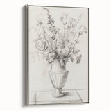 Elegant Floral Sketch - Monochrome Vase Living Room Wall Art