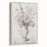 Elegant Floral Sketch - Monochrome Vase Living Room Wall Art