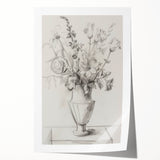 Elegant Floral Sketch - Monochrome Vase Living Room Wall Art
