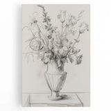Elegant Floral Sketch - Monochrome Vase Living Room Wall Art