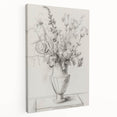 Elegant Floral Sketch - Monochrome Vase Living Room Wall Art