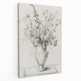 Elegant Floral Sketch - Monochrome Vase Living Room Wall Art