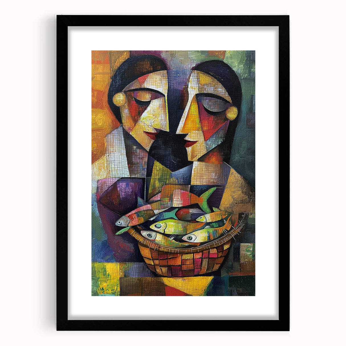 Abstract figurative frame in black with a mat, showcasing a modern artistic design. Perfect for contemporary home decor, enhancing any wall space with elegance.