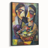 Abstract figurative framed canvas artwork in black, showcasing modern artistic design with bold lines and shapes, perfect for contemporary home decor.