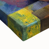 Close-up of a vibrant abstract figurative stretched canvas artwork, showcasing dynamic colors and intricate textures, perfect for modern home decor.