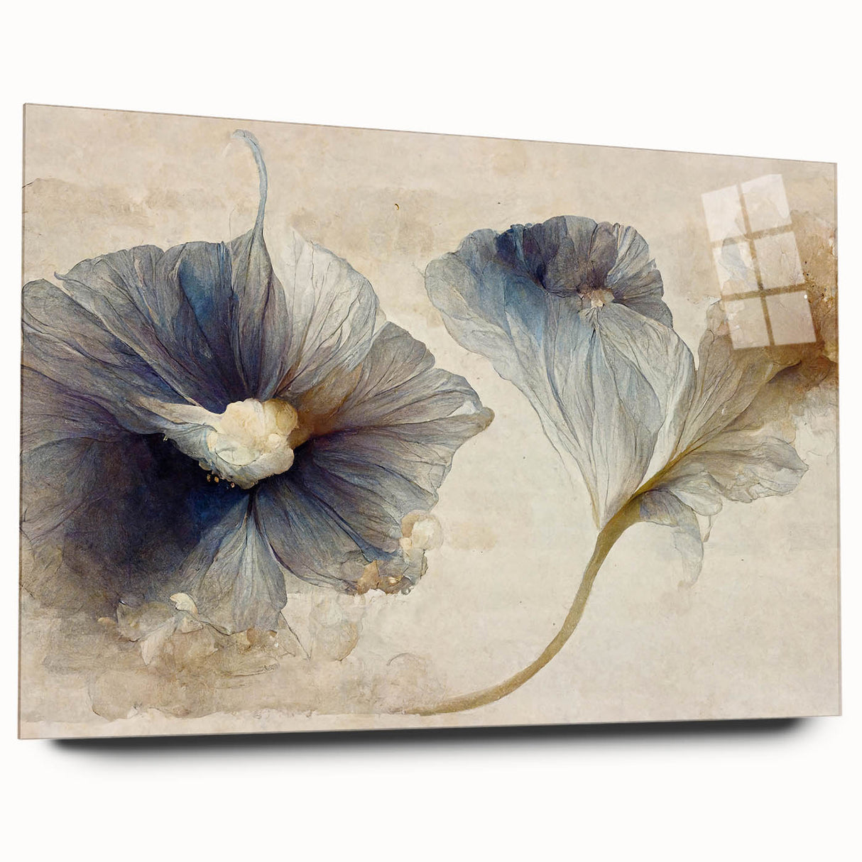 Abstract floral wall art print displayed in a sleek acrylic frame, showcasing vibrant colors and intricate designs, ideal for modern home decor.