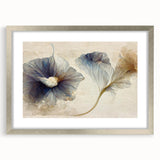 Abstract floral wall art framed in a sleek silver frame with a mat, showcasing vibrant colors and intricate details, perfect for modern home decor.