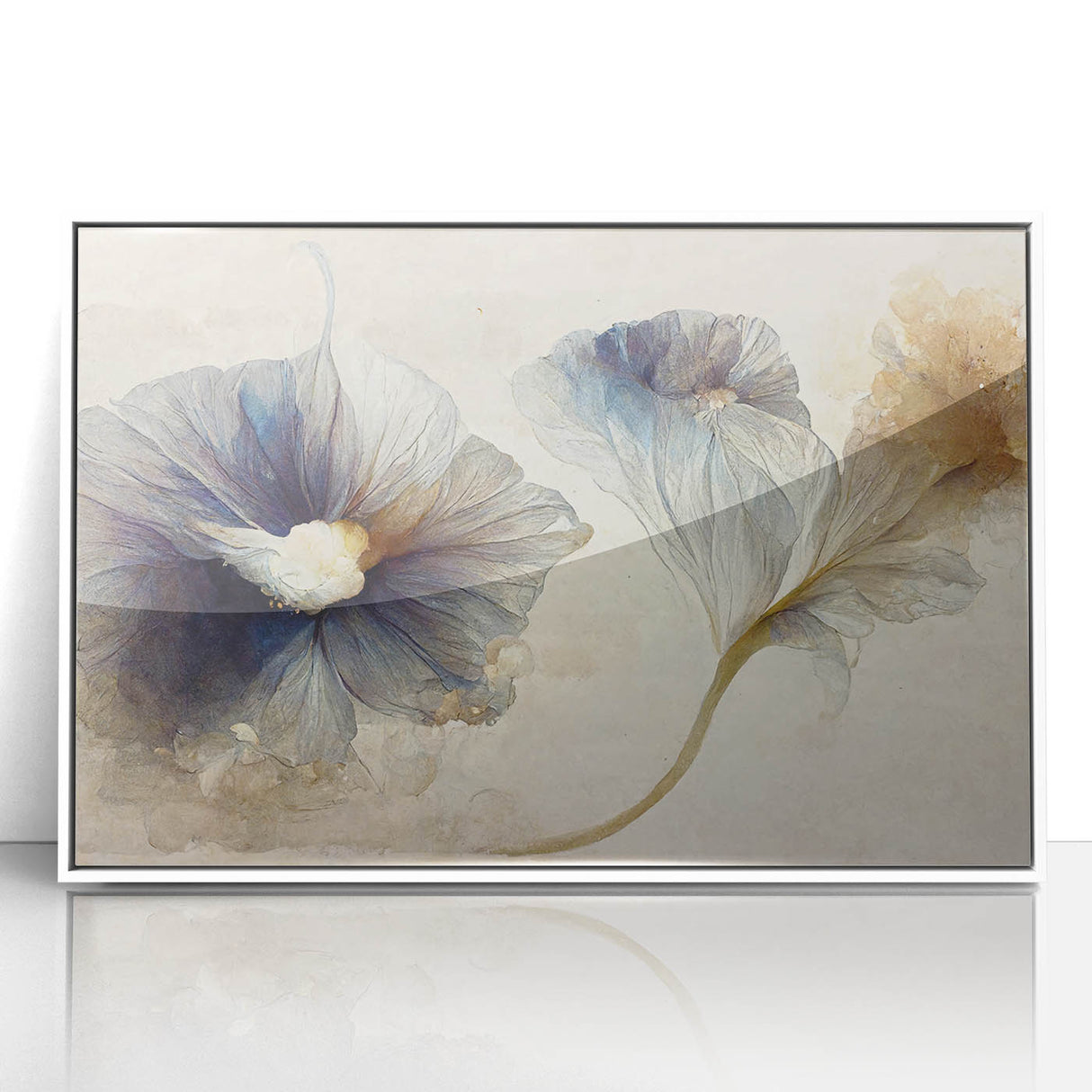 Framed acrylic wall art featuring abstract floral designs in vibrant colors, set against a sleek white background, perfect for modern home decor.