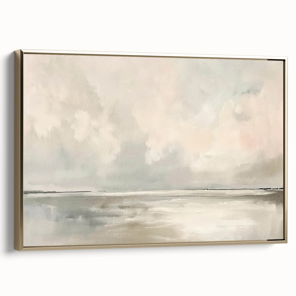 Framed canvas artwork depicting an abstract landscape with gold accents, showcasing a side view of the modern design that enhances contemporary home decor.