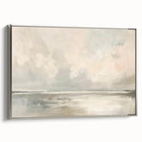 Framed abstract landscape wall art showcasing serene silver hues and textured details, perfect for modern home decor in living rooms or offices.