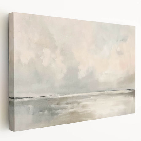 Abstract landscape wall art on stretched canvas showcasing vibrant blues, greens, and earth tones, ideal for modern home decor. Side view highlights its texture and depth.