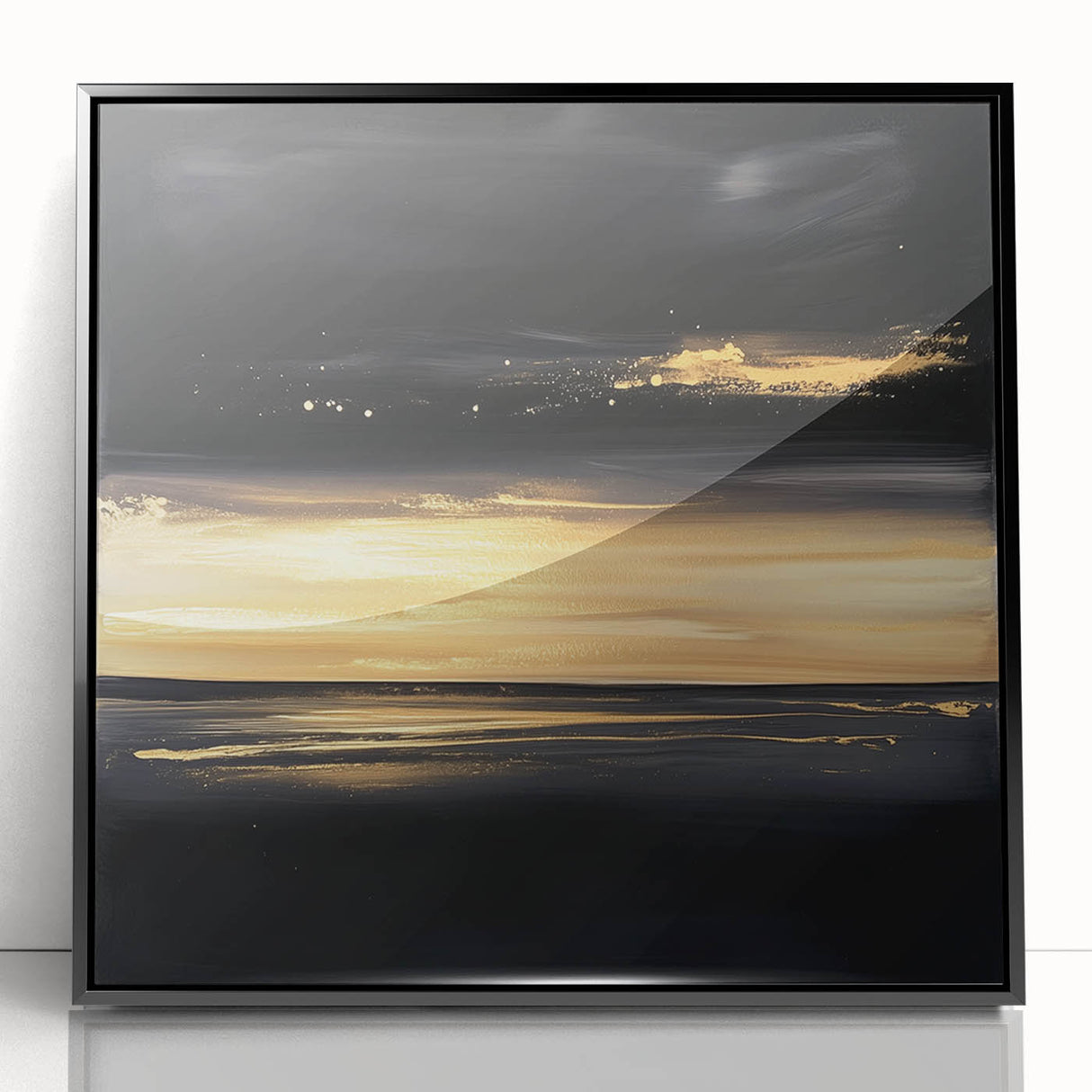 Modern Abstract Wall Art – Black and Gold Horizon Minimalist Canvas