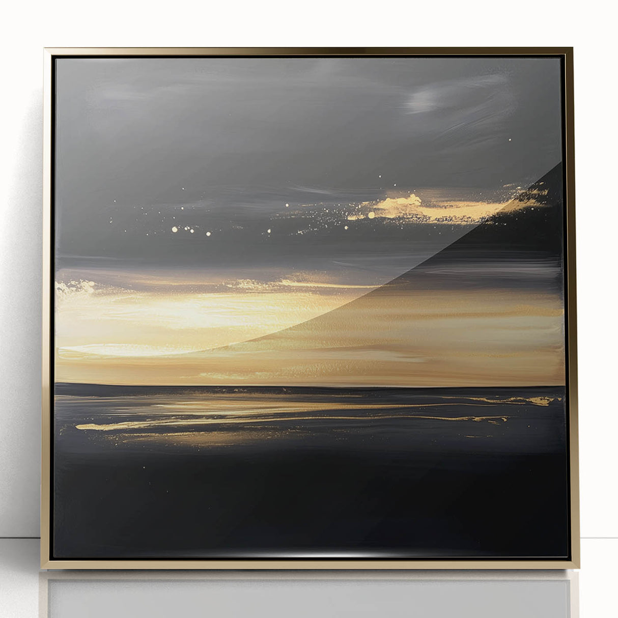 Modern Abstract Wall Art – Black and Gold Horizon Minimalist Canvas