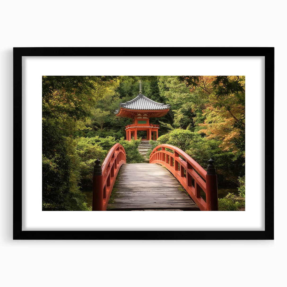 Black landscape bridge frame with mat, showcasing a sleek front view design, perfect for enhancing modern home decor and showcasing artwork effectively.