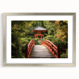 Silver landscape bridge frame with a white mat, showcasing a front view of a modern art print, ideal for home or office decor and enhancing any interior space.
