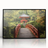 Framed acrylic artwork showcasing a vibrant landscape bridge scene with intricate details and a sleek black frame, perfect for modern home decor.