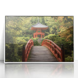 Framed acrylic artwork depicting a serene landscape bridge scene with vibrant colors, ideal for home decor or office settings. Perfect for nature lovers and art enthusiasts.