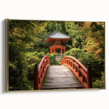 Framed canvas artwork showcasing a stunning landscape bridge in golden hues, elegantly presented from a side view, perfect for enhancing home decor with nature's beauty.