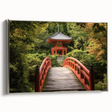 Framed canvas print of a landscape showcasing a serene bridge scene, bordered by a sleek silver frame, perfect for modern home decor. Ideal for nature lovers.