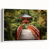 Framed canvas artwork depicting a serene landscape bridge scene in soft colors, showcasing detailed textures and reflections in the water, perfect for home decor.
