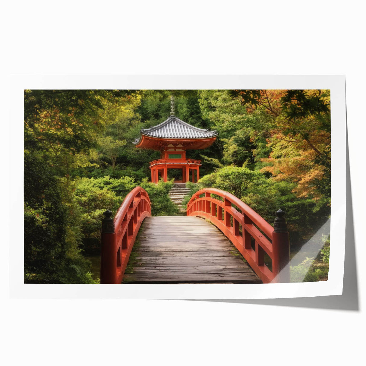 Rolled print showcasing a stunning landscape bridge in vibrant colors, elegantly packaged in a durable cardboard tube for safe delivery, ideal for home decor.