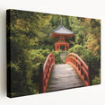 Stretched canvas artwork depicting a vibrant landscape bridge scene, showcasing lush greenery and a serene river, ideal for enhancing home decor with natural beauty.