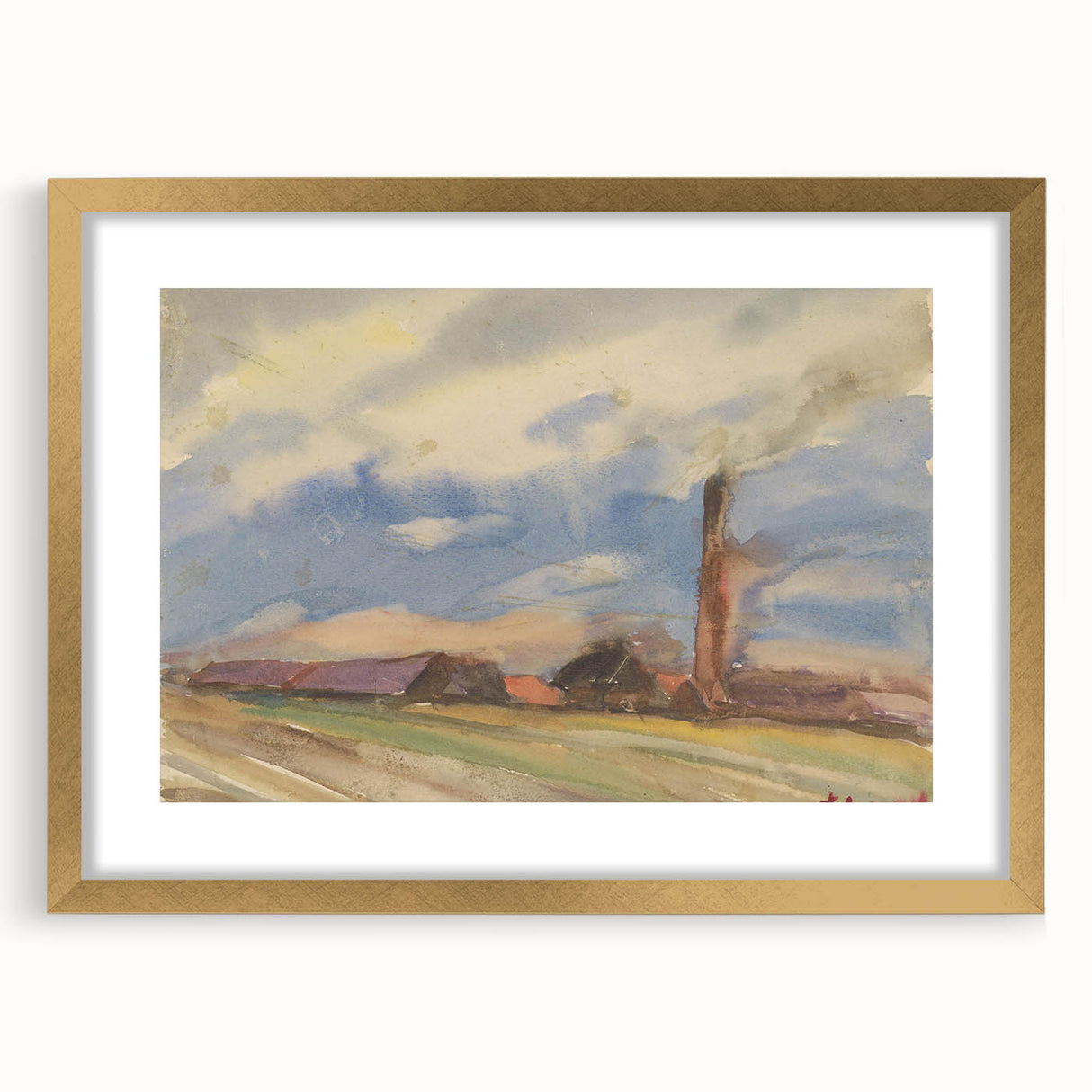 Countryside Landscape - Modern Wall Art of Fields and Village Scene