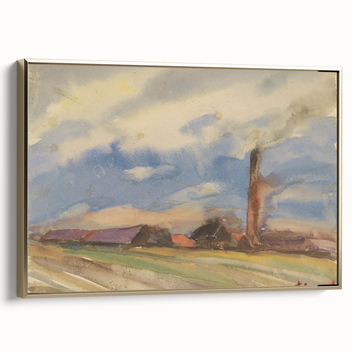Countryside Landscape - Modern Wall Art of Fields and Village Scene