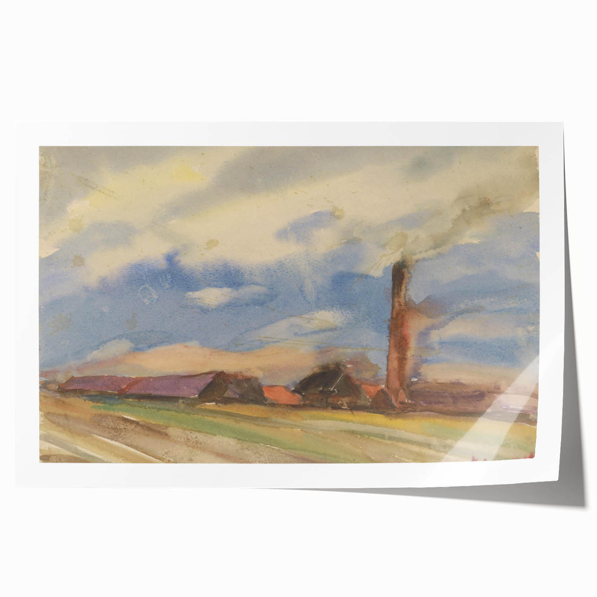 Countryside Landscape - Modern Wall Art of Fields and Village Scene