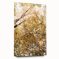 Large abstract wall art depicting autumn leaves in vibrant orange and red shades on acrylic glass.