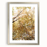 Textured art depicting abstract autumnal hues on a silver-framed canvas, suitable for enhancing a bedroom's ambiance.