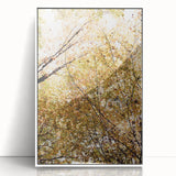 Art deco poster depicting a stylized fall scene in orange and brown hues on a framed acrylic panel.