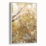 Vintage poster art depicting a colorful autumn scene on a large framed canvas, ideal for living room decor.