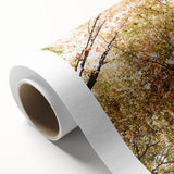 Art Deco poster featuring autumn trees in orange and red tones on rolled canvas, ideal for nursery wall art.