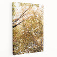 Autumn-themed stretched canvas depicting a forest in orange and red tones, ideal for kitchen wall art.