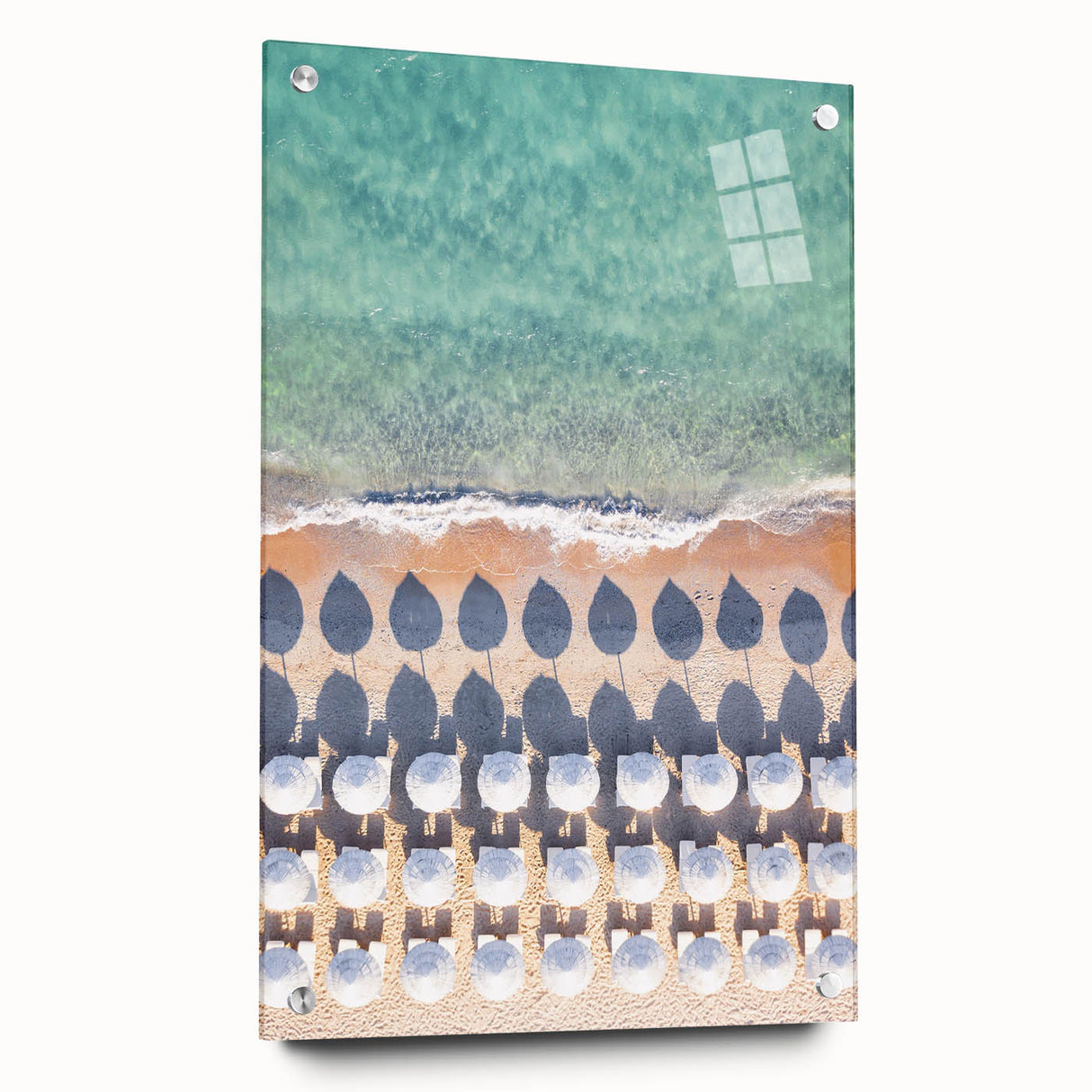 Large abstract wall art on acrylic glass depicting vibrant summer colors, ideal for bedroom or dining room decor.