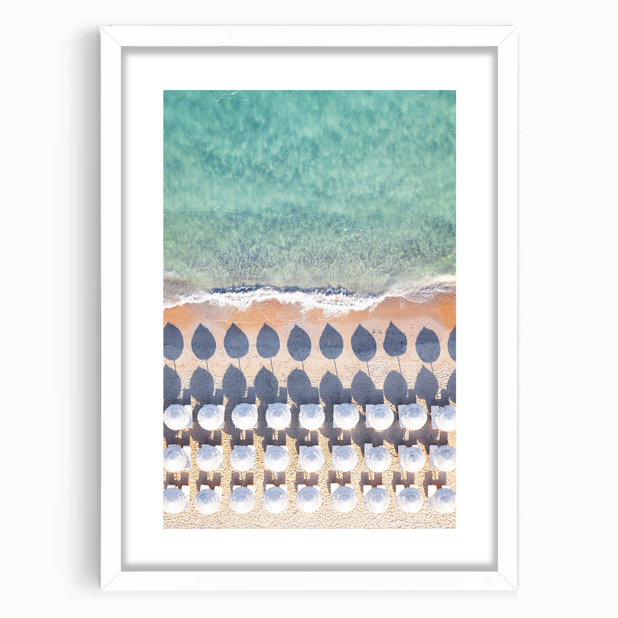 Abstract art print featuring vibrant summer colors on a white-framed canvas, ideal for dining room decor.