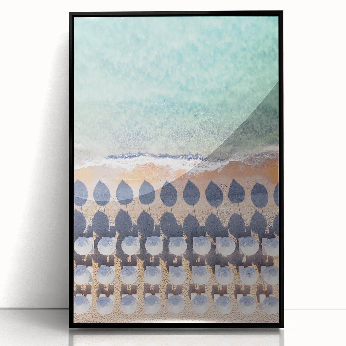 Large abstract wall art featuring vibrant summer hues on a black framed acrylic, ideal for modern living room decor.